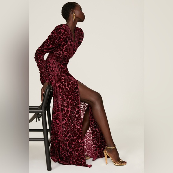 Elegant Burgundy Velvet Dress - Picture 4 of 16